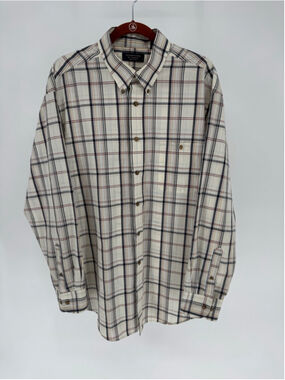 Roundtree & Yorke Men's Casual Button-Down Shirt XL Beige Plaid